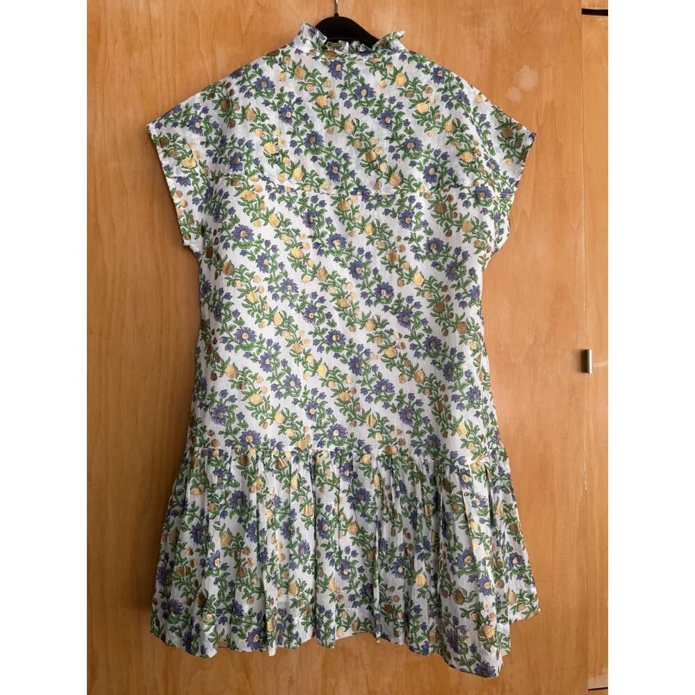 OLIPHANT Block Print Floral Dress White Green Blue Purple Gold Sz Medium NWOT - Picture 3 of 4